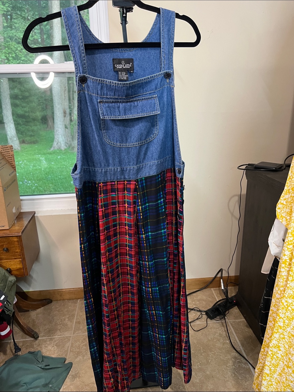 Carole Little Blue Denim Top with Red & Black Plaid Skirt Overalls Dress 2180